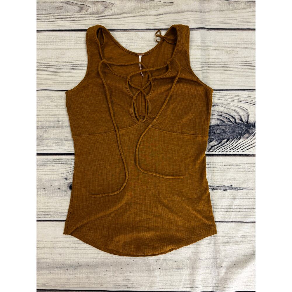 Free People Mustard Gold Sz S Tank Top Boho Spring Shirt Festival Cute